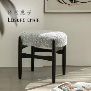 Second-Hand Solid Wood Upholstered Dressing Stool Nordic Simple Household Makeup Stool Cotton and Linen Fabric Door Small Apartment Shoe Changing Stool