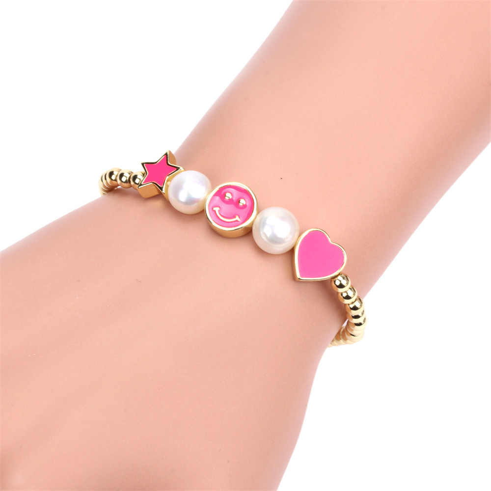 fashion color fivepointed star heartshaped oil drip copper bracelet simplepicture4
