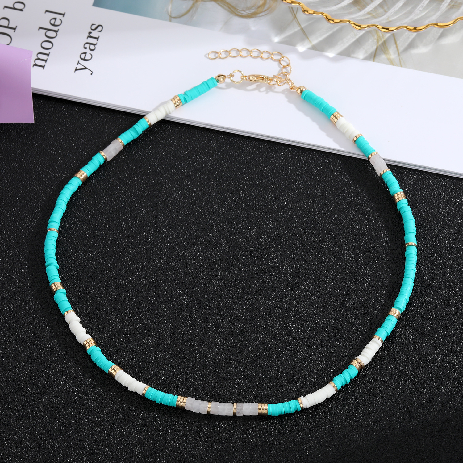 11g Weight Necklace Classification Natural Stone Chain Material 1 Piece Quantity Daily Occasion natural stone Material Geometric Pattern Women'S Gender Beaded Design Retro Style Retro Geometric Natural Stone Beaded Necklace 1 Piece 3