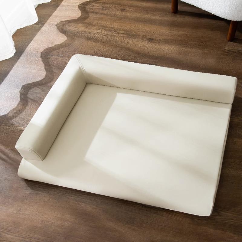 Perrera simple de cuero liso en forma de L nido perro dormir descanso estera extraíble y lavable oso peluche mascota sofá