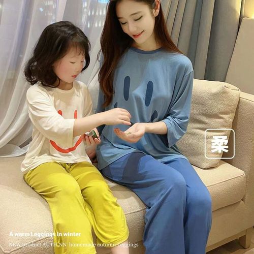 Parent-child pajamas, summer children's modal three-quarter sleeve suit, loose air-conditioned clothes for older children, boys and girls home clothes