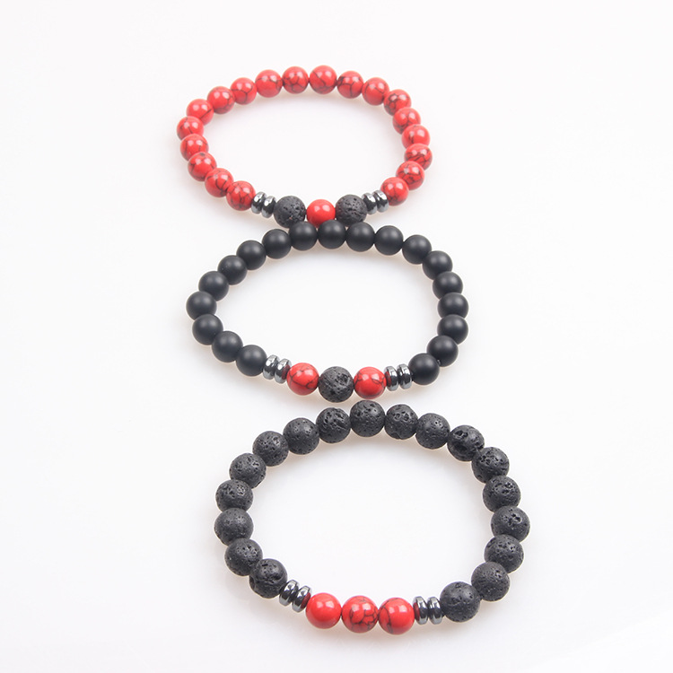 붉은 소나무 + 검은 돌 + 화산석 팔찌 세트