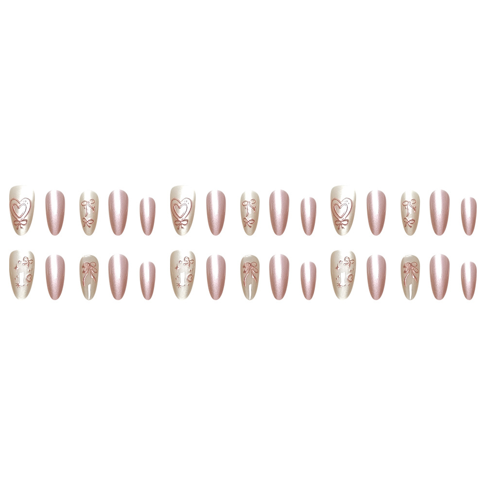 Parche de uñas en forma de almendra simple, ojos de gato tridimensionales, uñas cortas, 30 piezas, uñas prefabricadas image 6