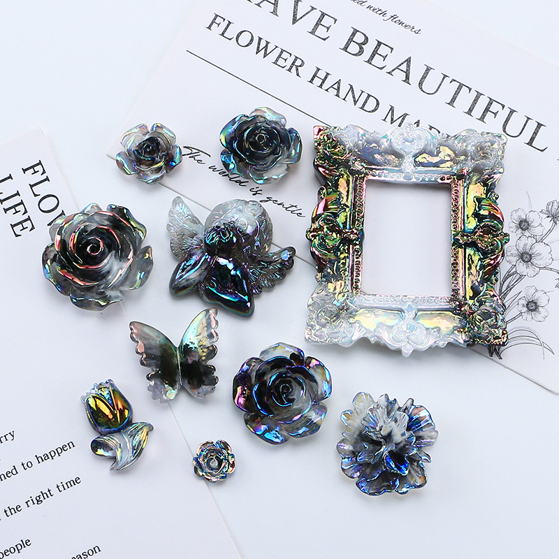 光沢黒バロック馬貝クラシックdiyクリームゴム携帯ケース髪飾りヘアアクセサリー樹脂部品卸売り