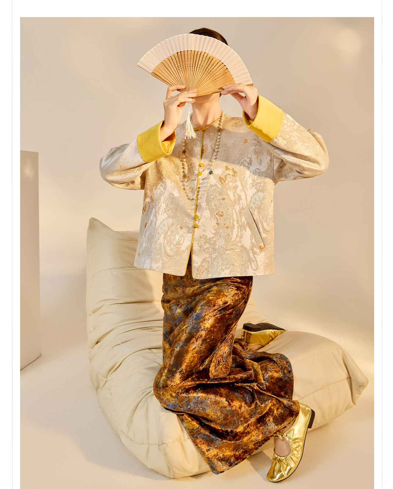 Áo khoác nữ kiểu Trung Hoa mới, chất liệu jacquard họa tiết nổi, phối khuy cài, form suông thu đông N9025 — Miju [phiên bản cotton], Hồng nhạt [phiên bản cotton], hồng nhạt, cơm cam chi tiết 9