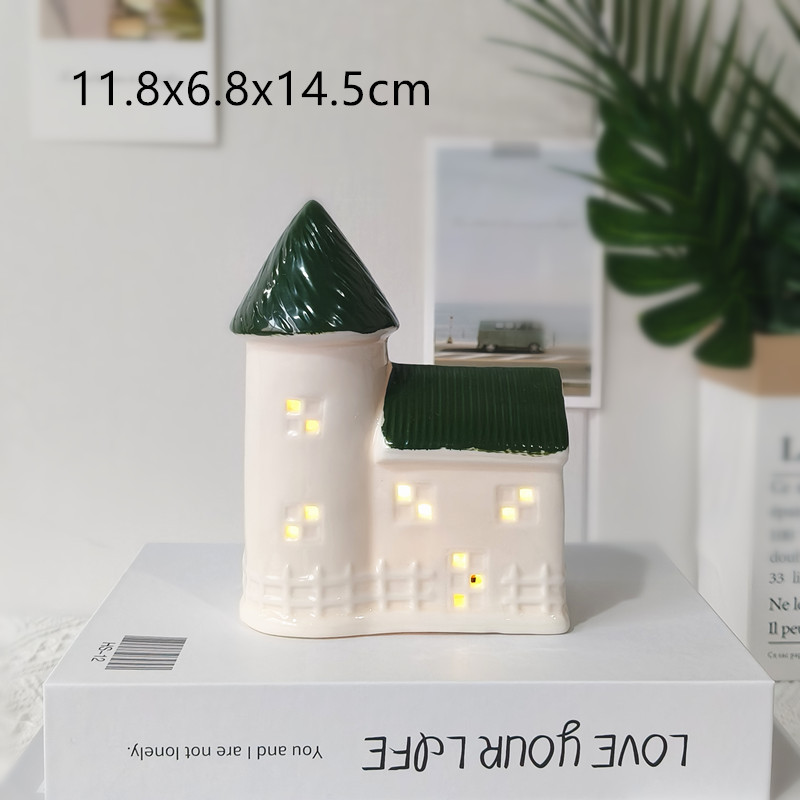 Decoración de cerámica de casa pequeña con luz transfronteriza estilo nórdico Navidad estilo caliente decoración navideña decoración de mesa noche