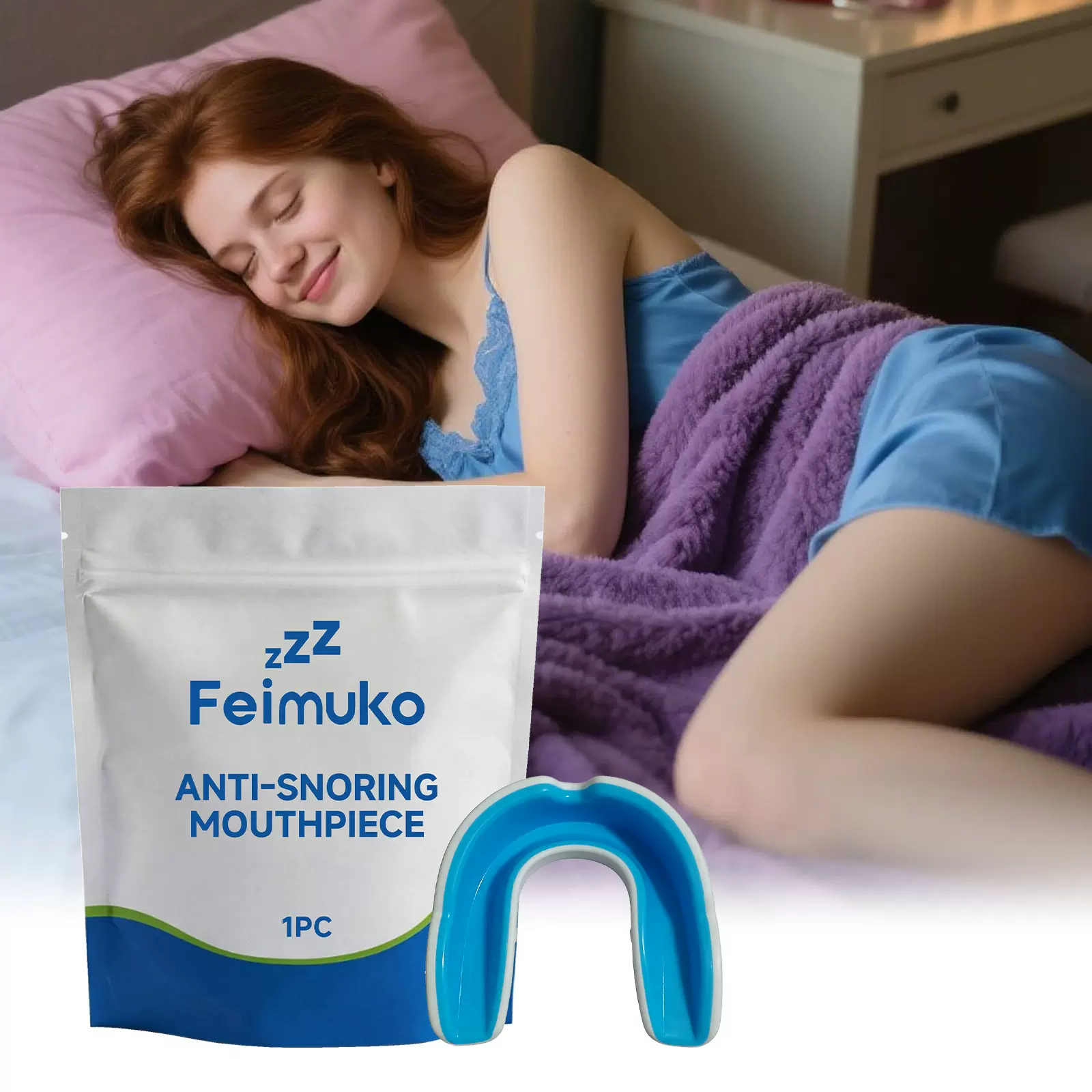 Feimuko睡眠牙套 辅助夜间睡眠舒适牙托收纳牙盒套装家用上下双面