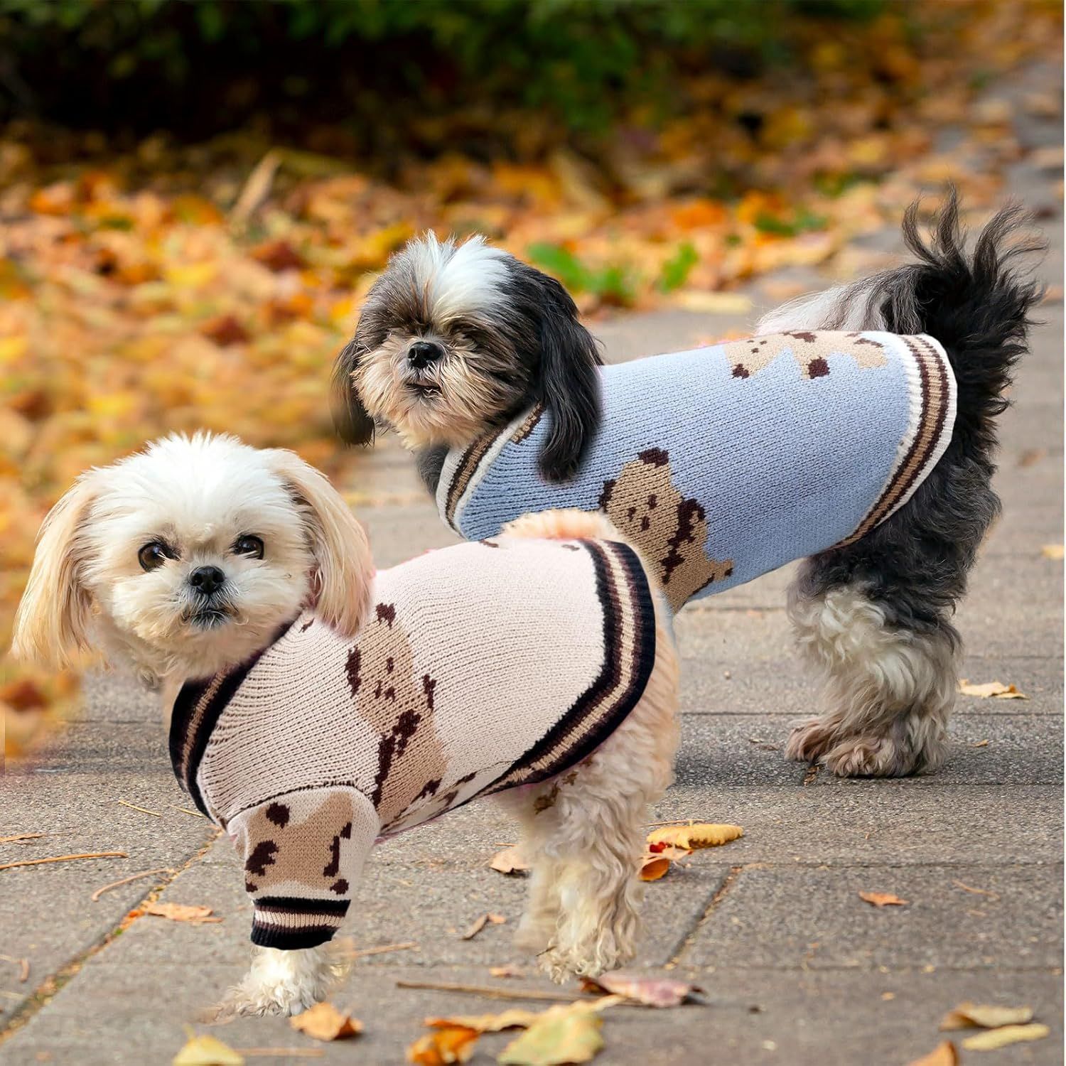 Roupas transfronteiriças para animais de estimação mais vendidas da Amazon para animais de pequeno e médio porte, jaqueta suéter de malha jacquard com botões de outono e inverno