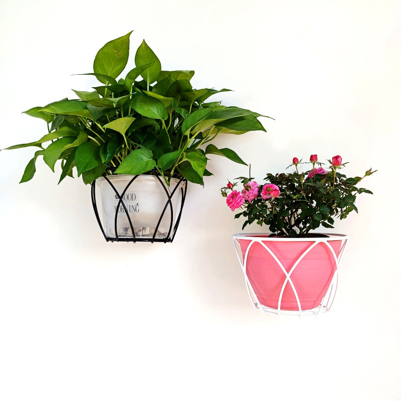 Simple Iron Wall-Mounted Flower Rack, No-Drill Wall Flower Pot Hanger, Balcony Wall-Mounted Flower Rack, Green Plant Hanging Basket Simple Iron Wall-Mounted Flower Rack, No-Drill Wall Flower Pot Hanger, Balcony Wall-Mounted Flower Rack, Green Plant Hanging Basket
