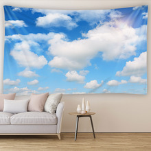 蓝天白云挂布简约ins天空云朵草地背景布卧室客厅墙布蓝色挂毯