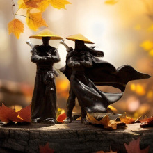 古风侠客摆件小鱼缸内饰造景微景观盆景桌面国风山水假山树脂装饰