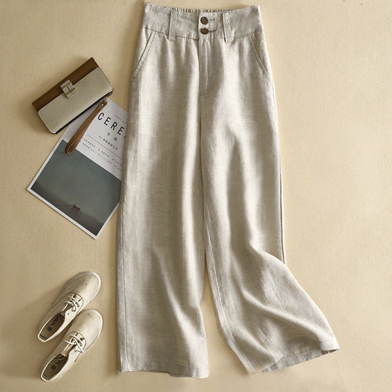 Linen Wide-leg Pants for Women with High Waist and Draped 2024 New Loose Slimming Look Cotton and Linen Women's Pants Nine-point Pants Linen Straight Pants Linen Wide-leg Pants for Women with High Waist and Draped 2024 New Loose Slimming Look Cotton and Linen Women's Pants Nine-point Pants Linen Straight Pants