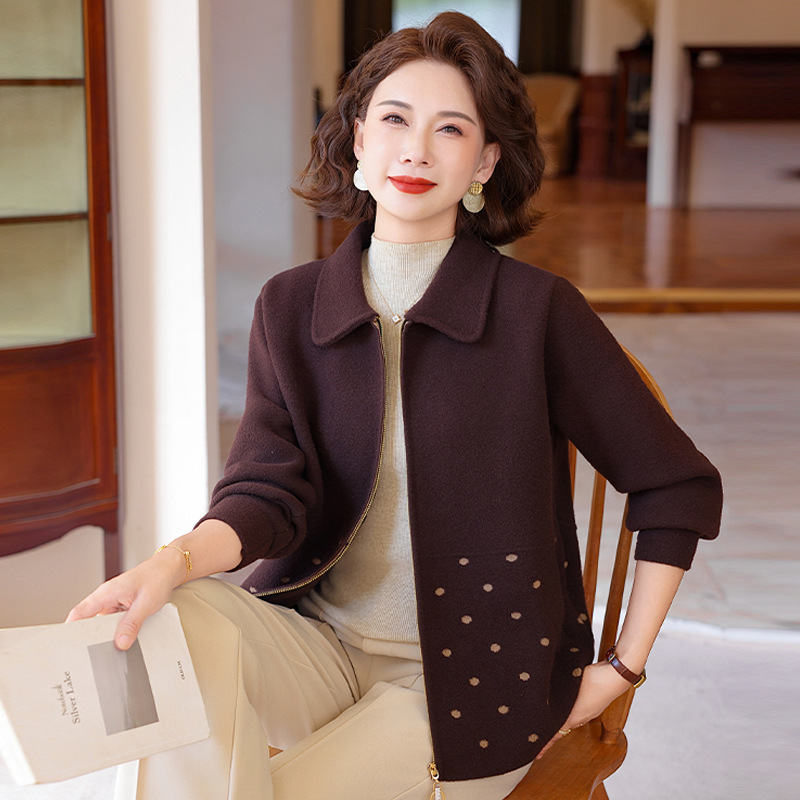 中年妈妈秋冬装针织开衫夹克翻领上衣2025新款洋气中老年女装外套|undefined