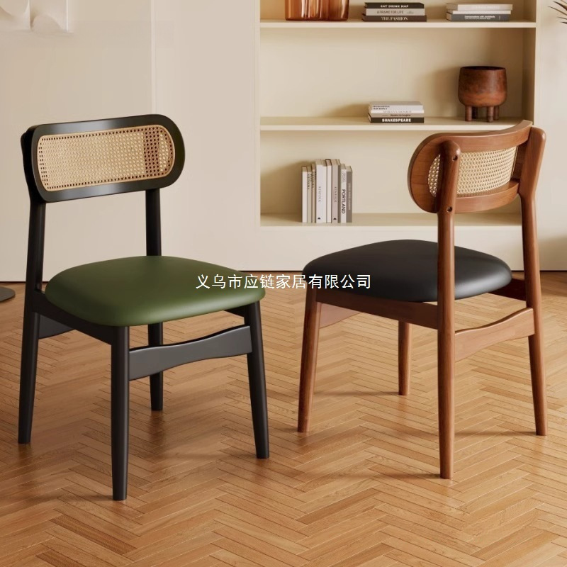 Solid Wood Dining Chair Home Nordic Mid-Century Style Rattan Chair Back Chair Restaurant Dining Table Chair Stool Leisure Chair