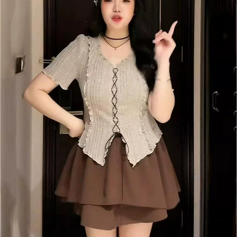 Летний комплект юбка и топ, для женщин plus size, с коротким рукавом, размеры M–4XL