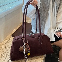 韩国麂皮绒托特包包女2025秋冬新款小众枕头包松弛感通勤腋下包
