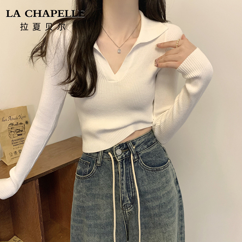 睛雅服饰灰色POLO领针织打底衫女夏季2025年新款纯欲修身短款上衣|undefined