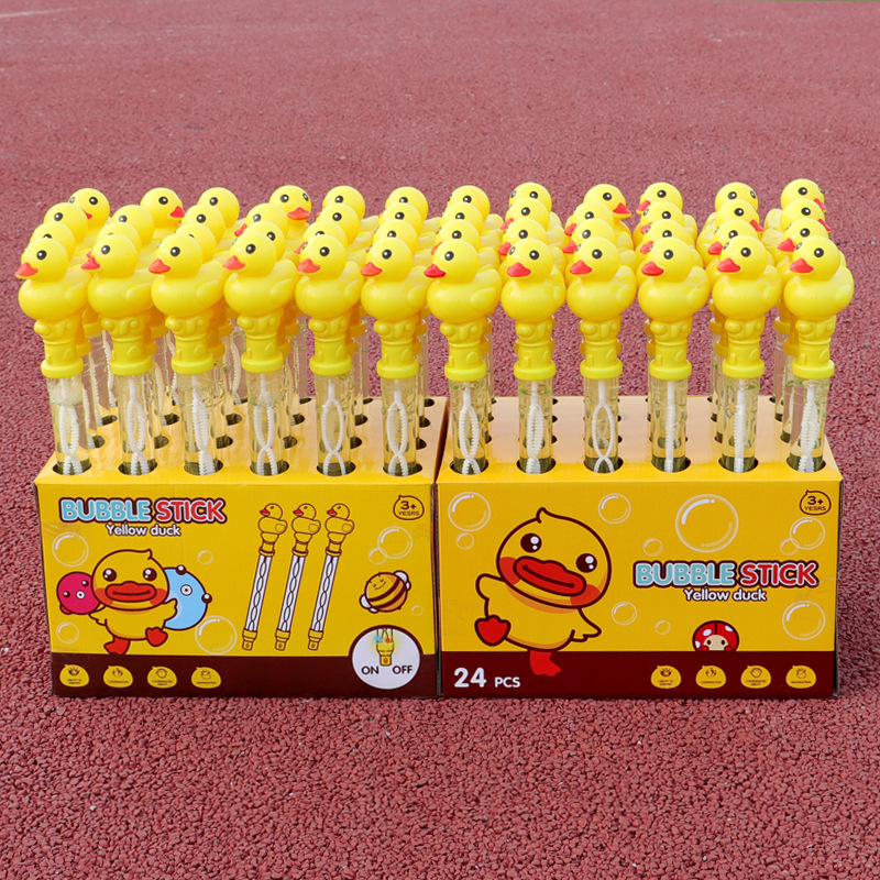 Máquina de burbujas en forma de patito amarillo – varita de burbujas recargable con líquido, juguete infantil al por mayor