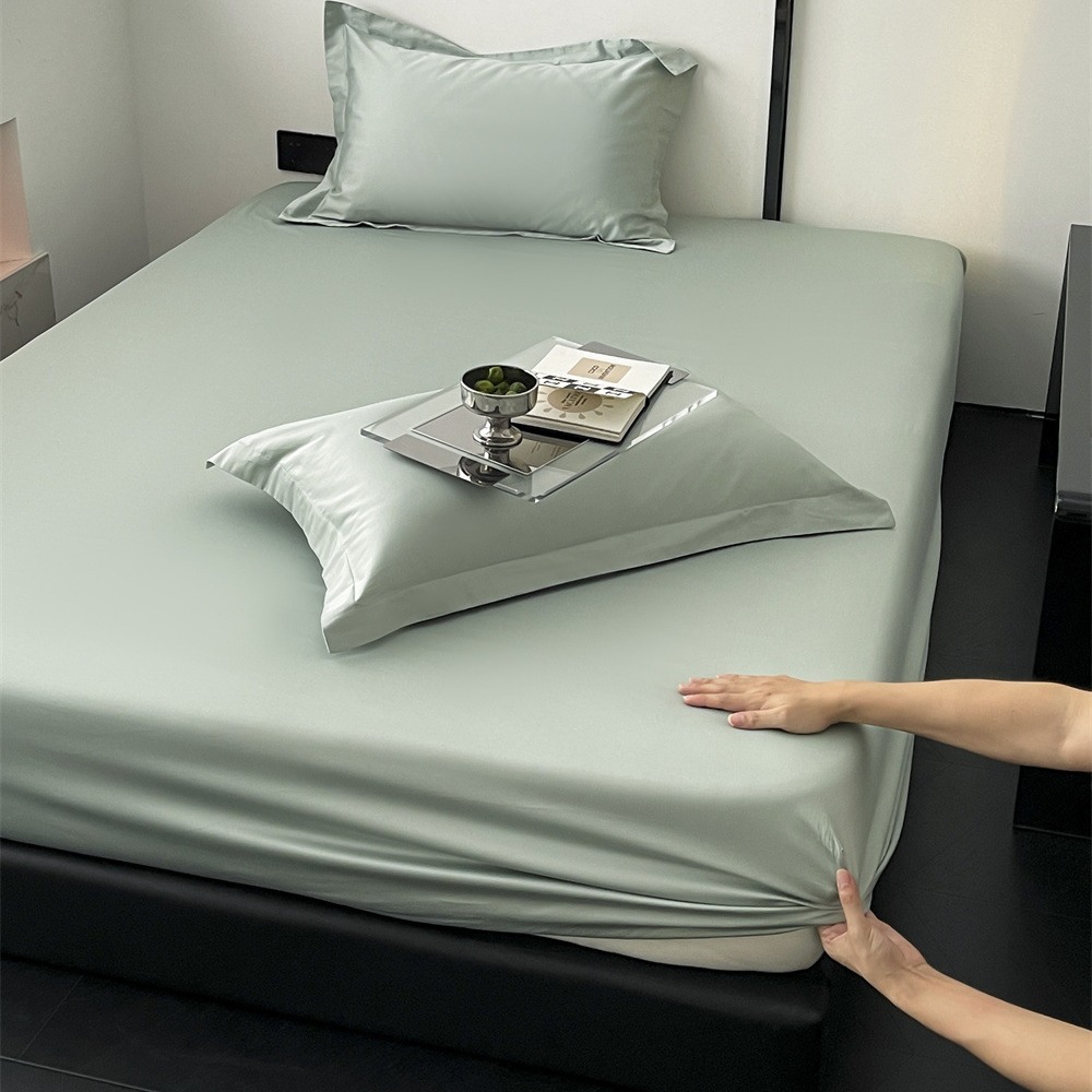 100 pieces of long-staple cotton single bed skirt solid color pure cotton satin memory foam mattress anti-slip fixed sheet set