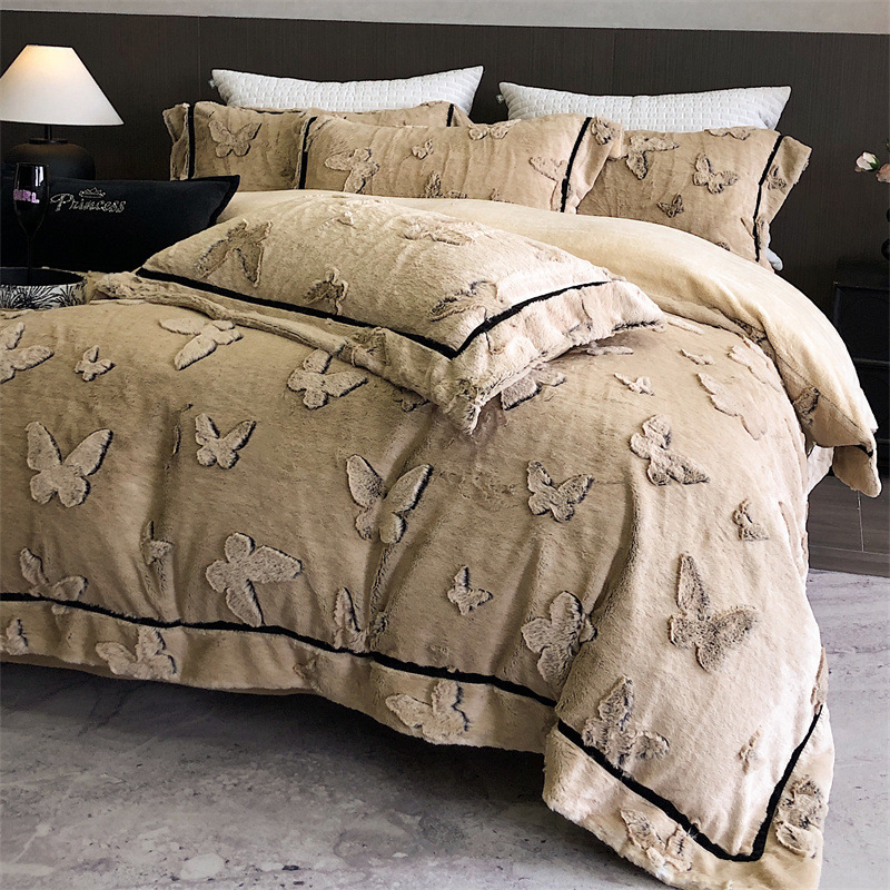 2024 nuevo conjunto de cuatro piezas de seda de alto peso de lana de leche gruesa y cálida ropa de cama de invierno textil Nantong