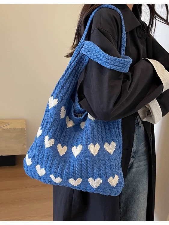 Knitted One-Shoulder Bag, Polyester, Lightweight Casual Tote 36×30×1 cm