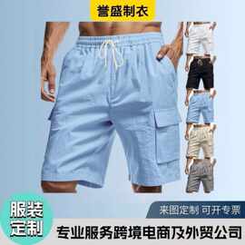 定制2025亚马逊爆款男士亚麻抽绳五分裤跨境欧美工装短裤男痞帅