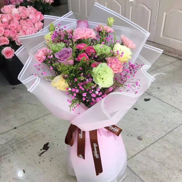 Nuevo producto Paquete degradado Papel de flores Papel de Milán de doble línea Papel de lijado mate de viento ins Floristería al por mayor Papel de embalaje de flores