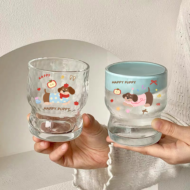 Ins Glass High-End Coffee Cup Niche Creative Cartoon Household Water Cup Female Student Ice American Milk Cup