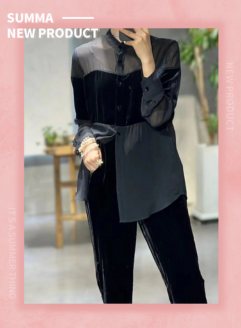 GraceChic GraceChic GraceChic Wom's Fashion Station 25 nuove camicette in velluto di seta patchwork in rete trasparente alla moda europea per_voghion.com