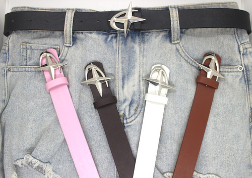 Trendy new waning moon cross star buckle belt jeans skirt fashion versatile personality accessories niche belt