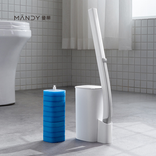 New disposable toilet brush set household long-handled toilet brush sponge replacement head no dead ends toilet cleaning brush