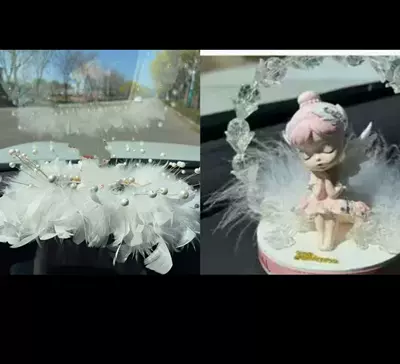 High-End Feel, Dashboard Safe Journey – Car ornaments - rectangular-feather-pearl-pad-garland-ballet-girl