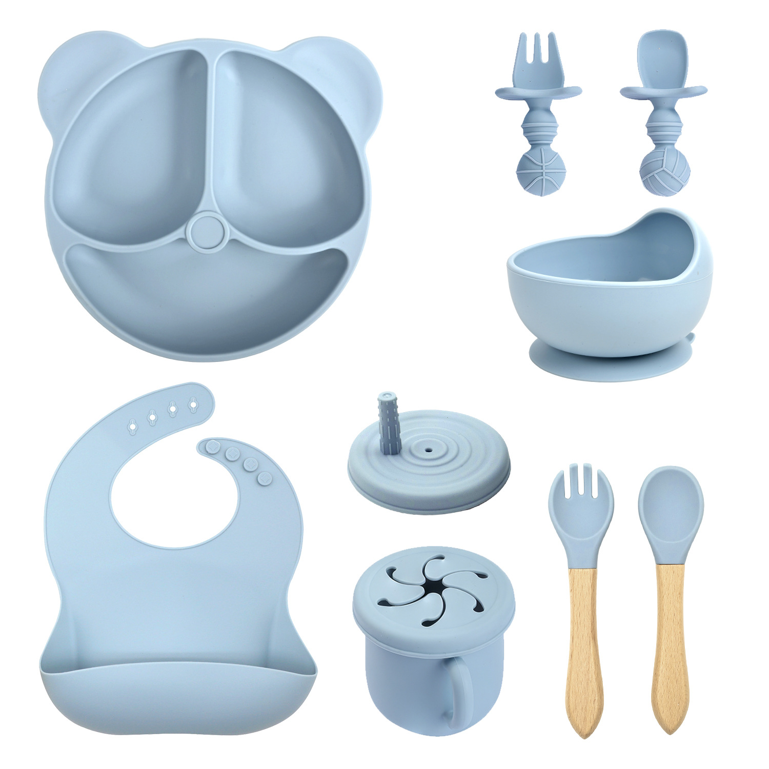 Conjunto de cubiertos de silicona para niños transfronterizos de ocho piezas con cucharas de silicona cucharas cucharas