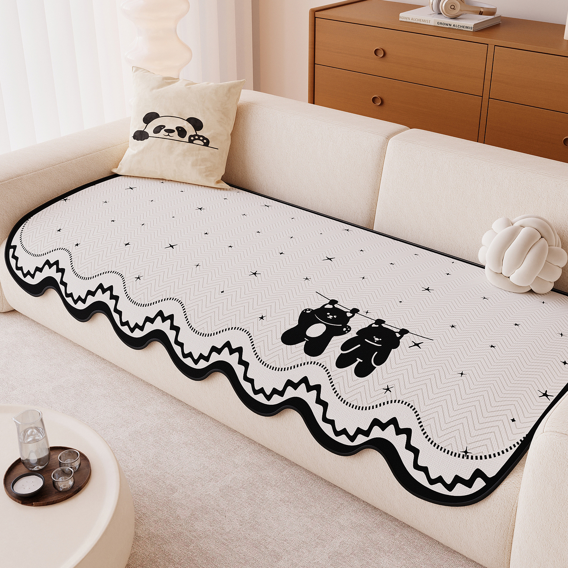 Cojín de sofá cuatro estaciones generales 2025 nuevo tipo fijo antideslizante arena de cuero lanzado cojín de tela cubierta sensación de dibujos animados de alto nivel