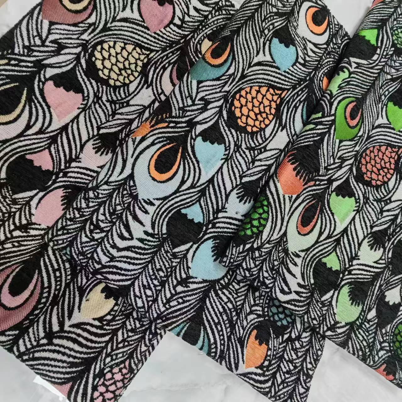 秋冬新款时尚欧美形态各异孔雀羽毛花厚实柔软雪尼尔色织提花面料