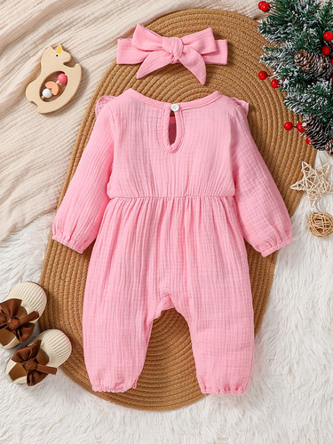 Baby Girl Candy Color Cute Set with INS Long Sleeve Bodysuit, Hairband, and Princess Three-Piece Suit for Crawling