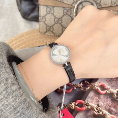 Mishali/米莉莎鐳射轉運金色網紅女法式復古皮帶女士手錶