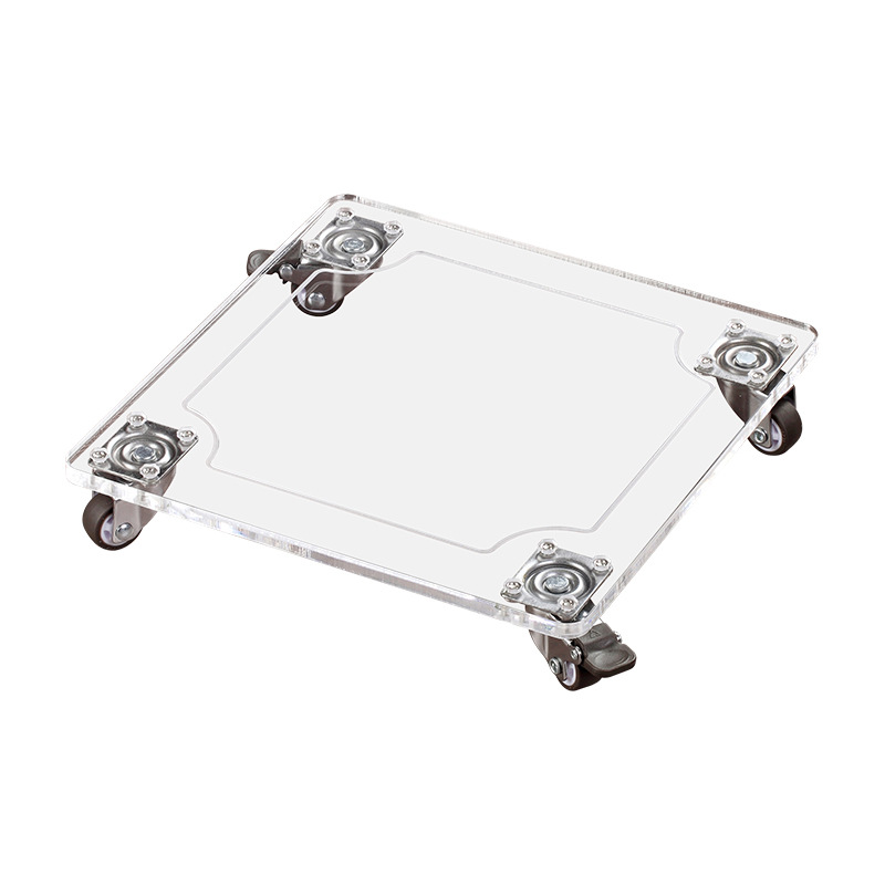 Transparent acrylic movable flower pot tray with wheel universal wheel roller with pulley base panel bracket chassis