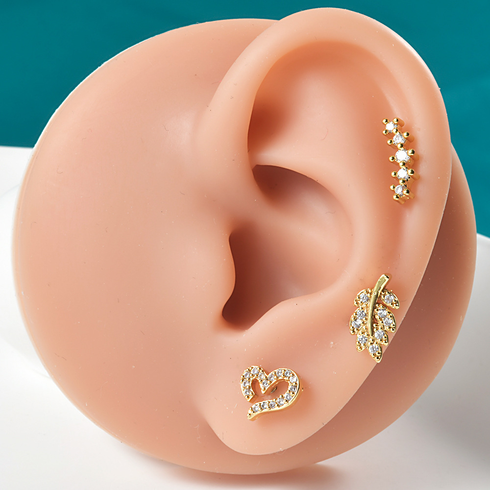 Plating, Inlay Design 1 Piece Lip Rings Novelty Heart Shape 304 Stainless Steel Zircon Plating Inlay Zircon 18K Gold Plated