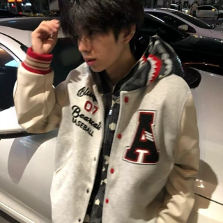 国潮牌美式街头hiphop重磅棒球服男秋冬百搭拼接撞色夹克外套