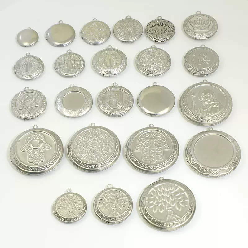 2023年春季不锈钢电镀圆形相盒可打开diy图案相框配件吊坠刻logo