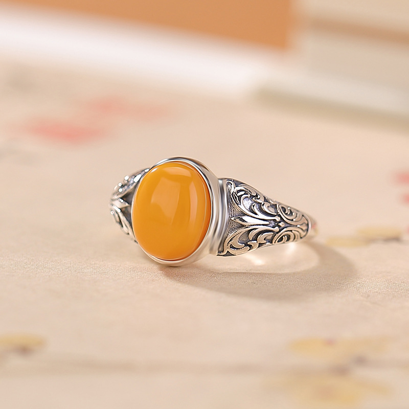 Nhẫn bạc S925 vintage họa tiết hoa mật ong, điều chỉnh độ mở — Một mảnh