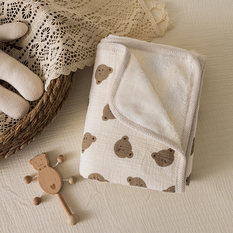 Korean Floral Cotton Yarn Fleece Blanket Double-Sided Double-Layer Cotton Crochet Edge Blanket Baby Blanket Throw Blanket Swaddle Blanket