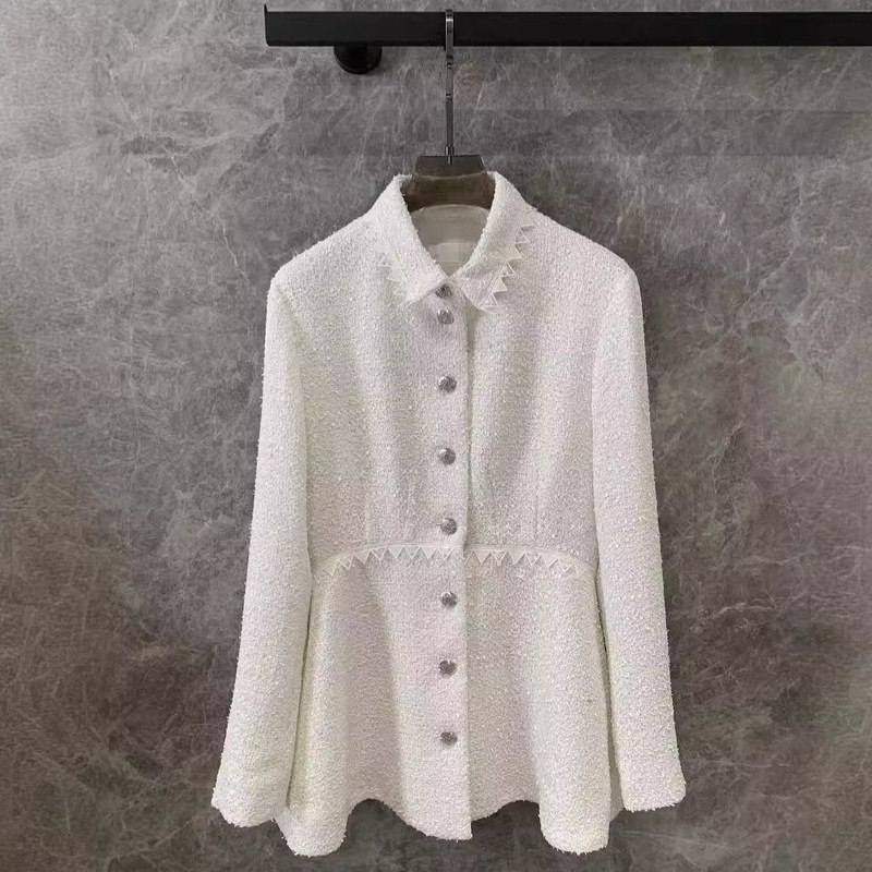 High-end Quality White Tweed Chanel Style Suit Jacket Women's Mid-length Slim-fit Socialite French Elegant Elegant