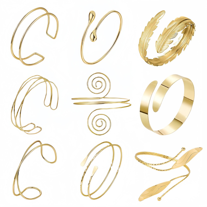 European and American Simple Metal Open Bracelet Set, Personalized Geometric Design, Cross-Border Best-Selling Hand Jewelry