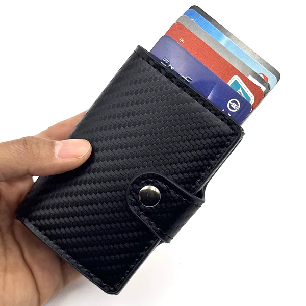 Cross-Border Wholesale Men's Card Holder European and American Anti-Theft Anti-Magnetic Carbon Fiber Rfid Aluminum Alloy Buckle Card Holder Automatic Card Ejection