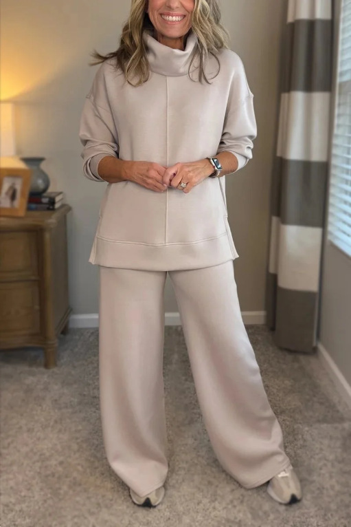 Women's High Neck Sweatshirt Solid Colour Casual Elegant Autumn Top_voghion.com