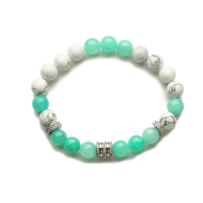 Venta caliente transfronteriza natural blanco turquesa pulsera de cuentas simple moda mujer de acero inoxidable encanto energía pulsera elástica