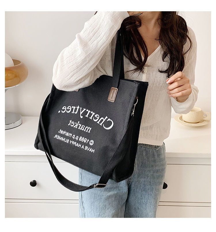 2023 Single Shoulder Bag New style simple letters commuter large capacity student canvas single shoulder crossbody Tote bag