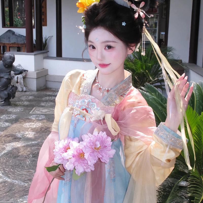 Tang-Style Hanfu Qi Xiong Ruqun Daily Embroidered Hanfu Tang-Style Hanfu for Women Chinese Style Qi Xiong Ruqun Spring and Summer Style